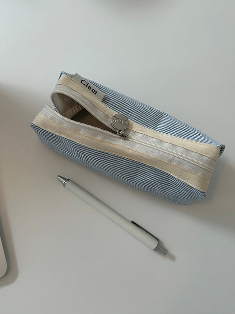 Clam Round Pencil Case [Little Stripe] | Pen Pouch