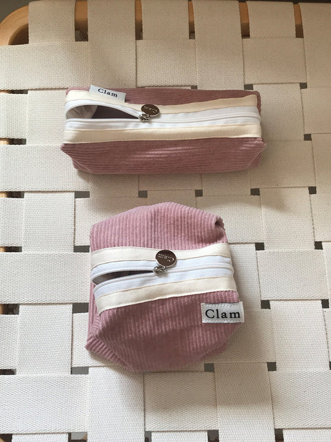 Clam Round Pencil Case [Corduroy Warm Pink] | Pen Pouch