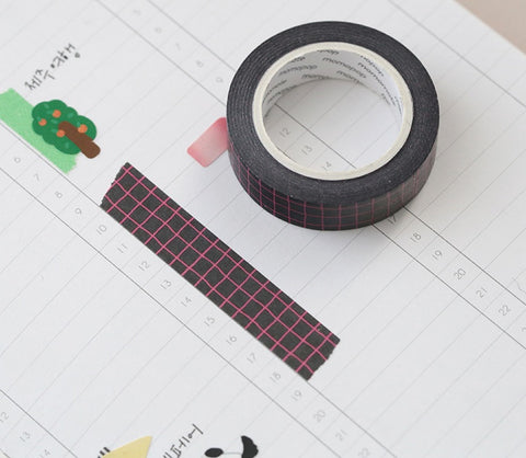 Crayon Check Black Pink Masking Tape