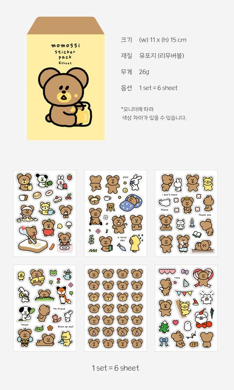 momossi Sticker Pack | 6sheets | Bear Sticker