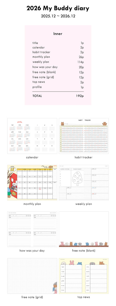 2026 My Buddy Weekly Planner [3colors] | 2026 Weekly Diary