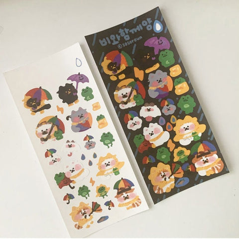 Kitty Planner Sticker [Rainy Day] | Journal Seal Stickers, Decorative Scrapbooking Stickers