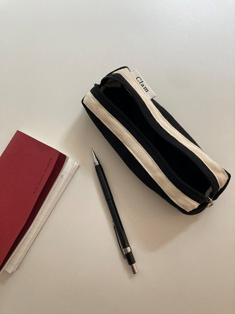 Clam Round Pencil Case [Black R, Mini] | Pen Pouch