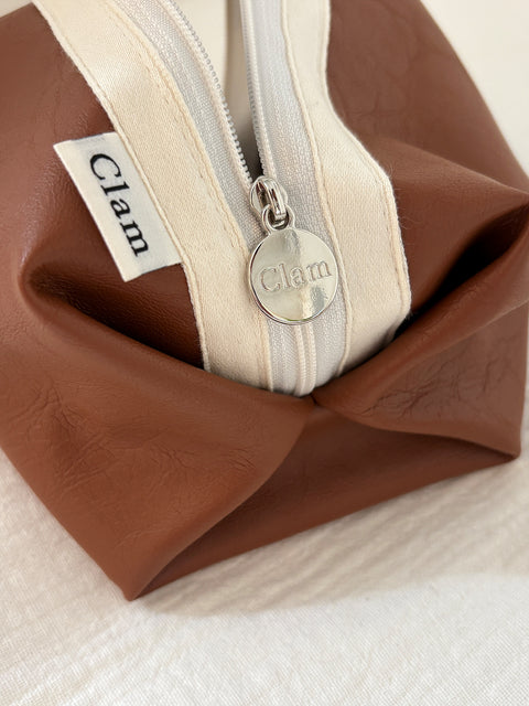 Clam Round Pouch [Leather Brown] | Daily Pouch