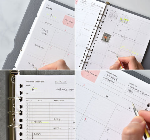 A5 Month Fit Planner Inserts Refill [3types] | 6 Holes Inserts