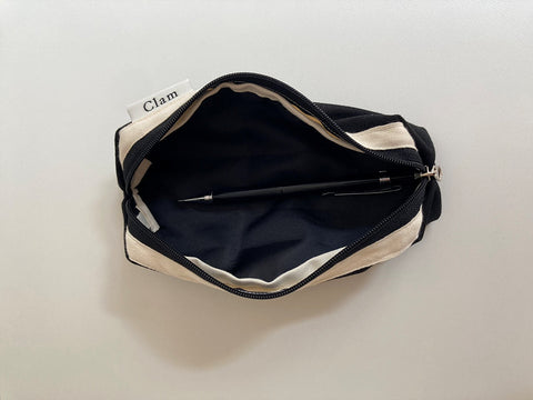 Clam Round Pencil Case [Black R, Mini] | Pen Pouch