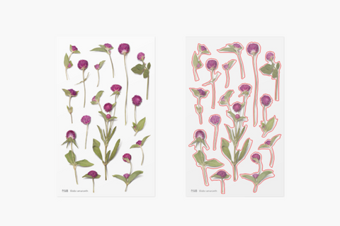 Pressed Flower Sticker [Globe Amaranth] | Printed Dried Flower Sticker