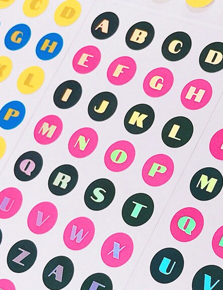 Twinkle Deco Sticker [Round Alphabet-Black Pink]
