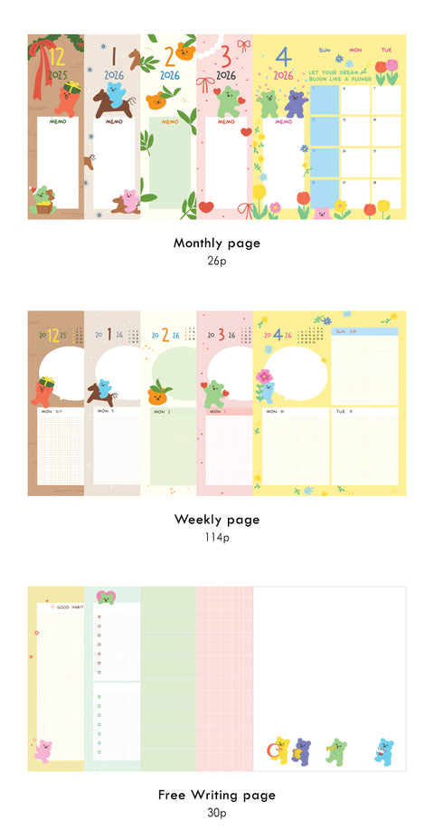 2026 Jelly Bear Weekly Diary [3types] | 2026 Weekly Planner