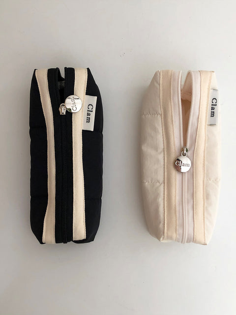 Clam Round Pencil Case [Quilting Black] | Pen Pouch