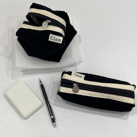 Clam Round Pencil Case [Corduroy Black] | Pen Pouch