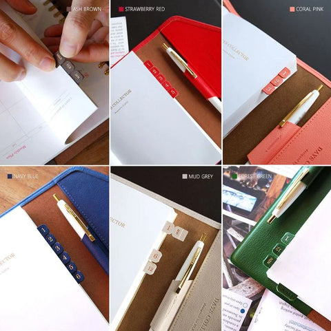 Leather Index Tab Sticker ver.2 [Coral Pink] | Leather Texture