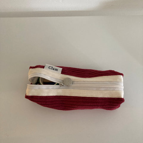 Clam Round Pencil Case [Corduroy Red] | Pen Pouch