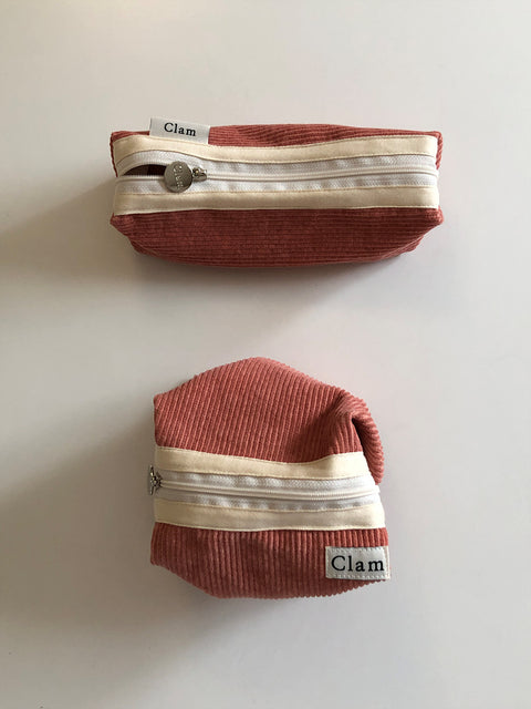 Clam Round Pencil Case [Corduroy Warm Tomato] | Pen Pouch