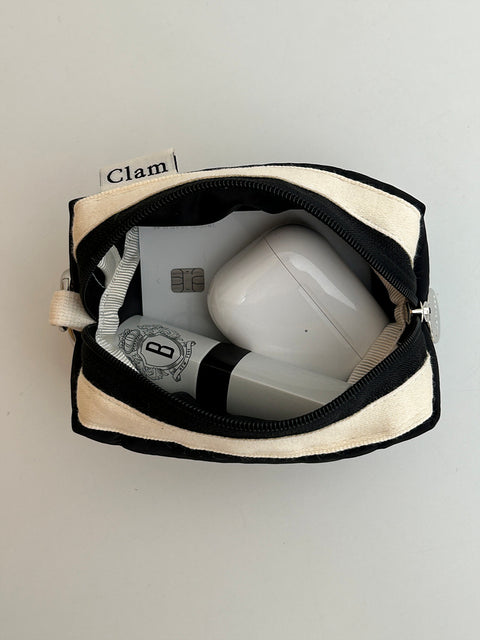 Clam Mini Key Ring Round Pouch [Quilting Black] | Daily Pouch