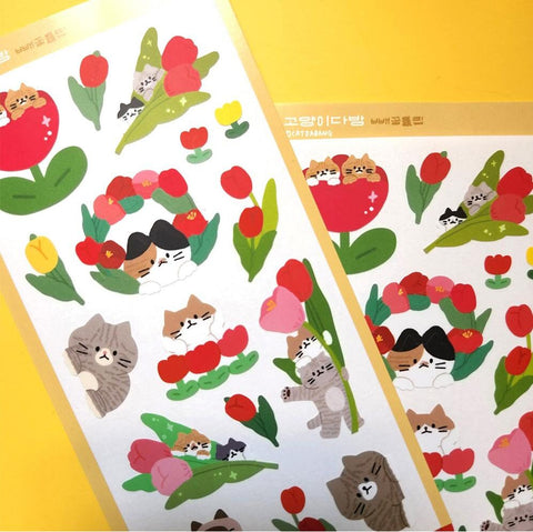 Tulip Cat Seal Sticker | Kitty Deco Sticker