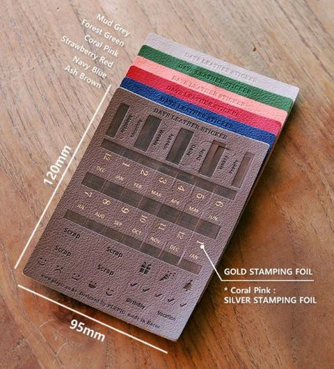 Leather Index Tab Sticker ver.2 [Coral Pink] | Leather Texture