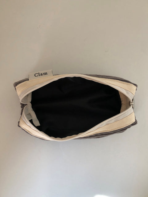 Clam Round Pencil Case [Corduroy Gray] | Pen Pouch