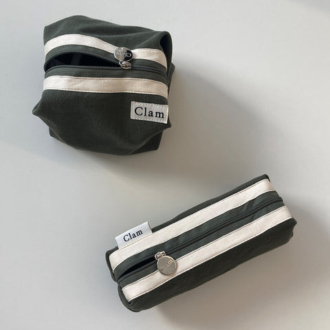 Clam Round Pencil Case [Khaki] | Pen Pouch