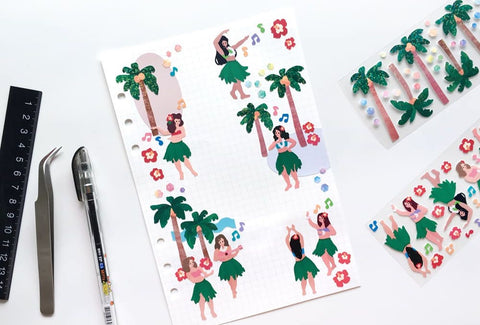 Hawaii Hula Dance Seal Sticker [2types] | Palm Tree Deco Sticker