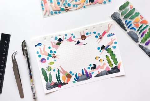 Swimming Seal Sticker [2types] | Seaweed Deco Sticker