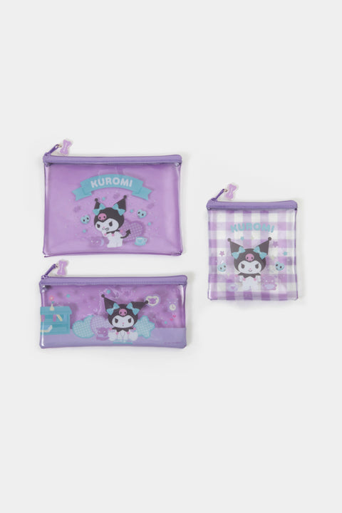 Sanrio PVC Clear Pouch 3PCS Set [ Kuromi | Kerokerokeroppi ]