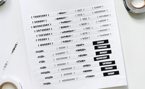 What Day of the Week _ Black English Masking Tape [2types]