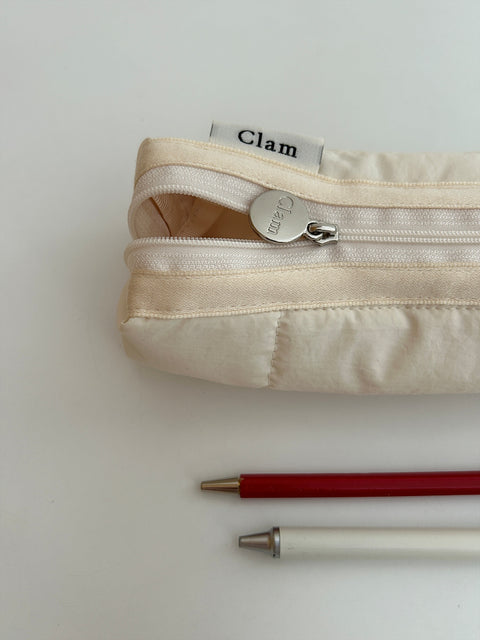 Clam Round Pencil Case [Quilting Cream] | Pen Pouch