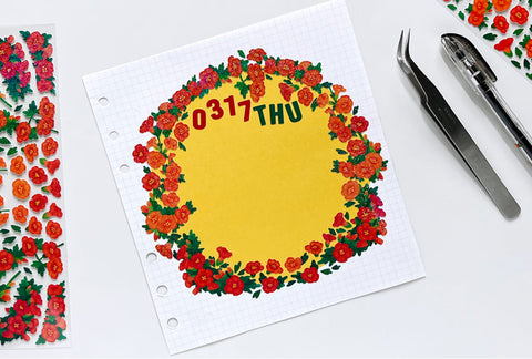 Peony & Trumpet Creeper Seal Sticker [4types] | Deco Sticker