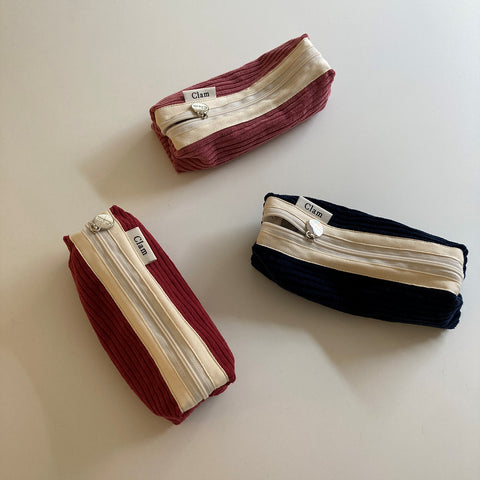 Clam Round Pencil Case [Corduroy Red] | Pen Pouch