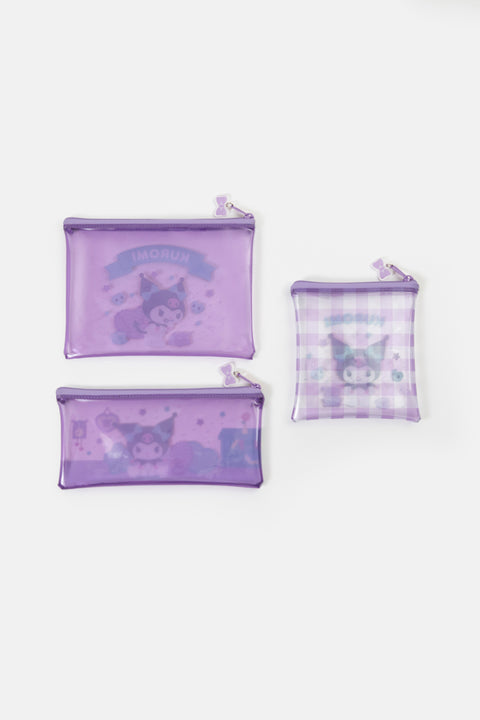 Sanrio PVC Clear Pouch 3PCS Set [ Kuromi | Kerokerokeroppi ]