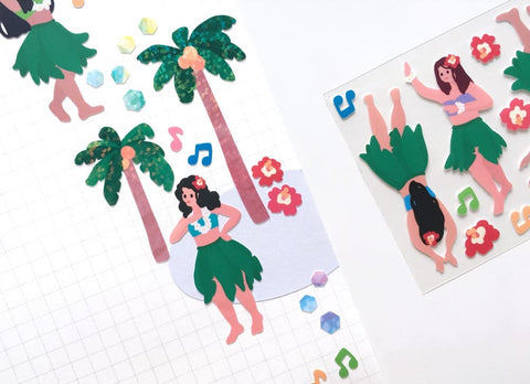 Hawaii Hula Dance Seal Sticker [2types] | Palm Tree Deco Sticker
