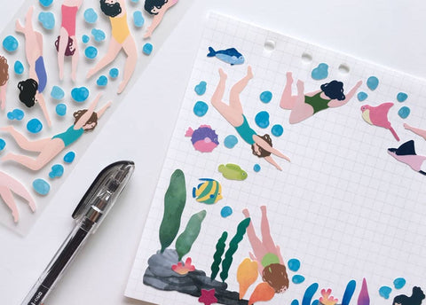 Swimming Seal Sticker [2types] | Seaweed Deco Sticker