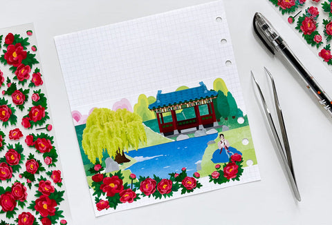 Peony & Trumpet Creeper Seal Sticker [4types] | Deco Sticker