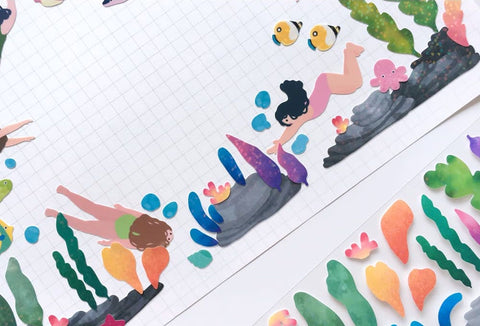 Swimming Seal Sticker [2types] | Seaweed Deco Sticker