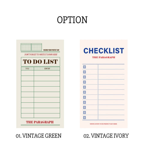 The Paragraph Memo Pad [2types] | Checklist, To Do List