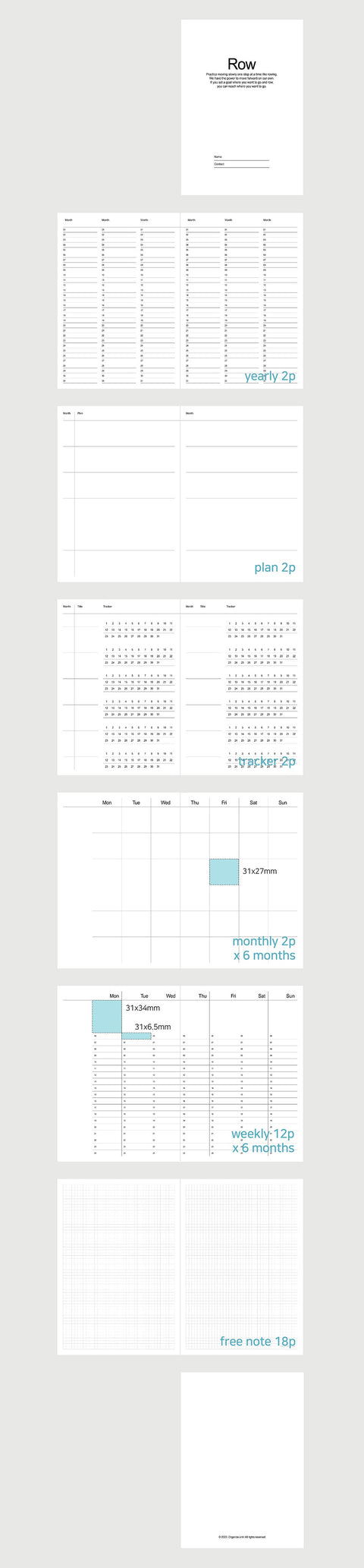 OAB Row Week Planner for 6months [2colors]