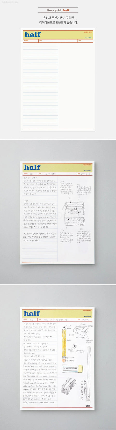 LIFE&PIECES B5 Memo Pad [5types] | Study Notepad | Grid, Half, Layout