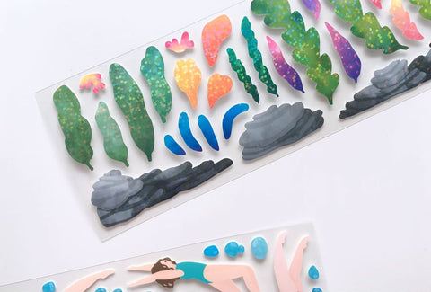 Swimming Seal Sticker [2types] | Seaweed Deco Sticker