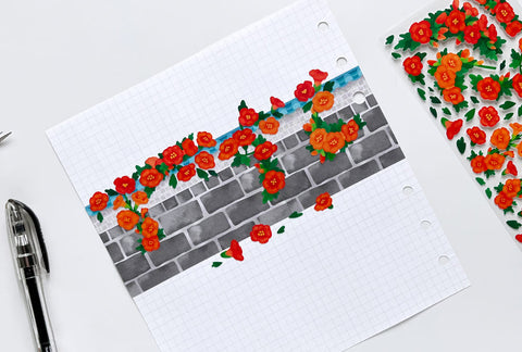 Peony & Trumpet Creeper Seal Sticker [4types] | Deco Sticker