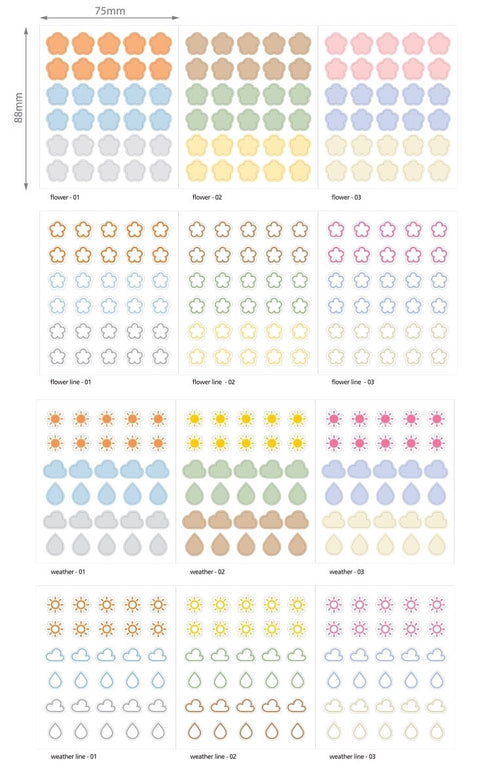 Transparent Flower & Weather Sticker Pack ver.5 [12types] | 4sheets