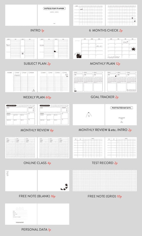 Doodle Study Planner for 6months [4colors]