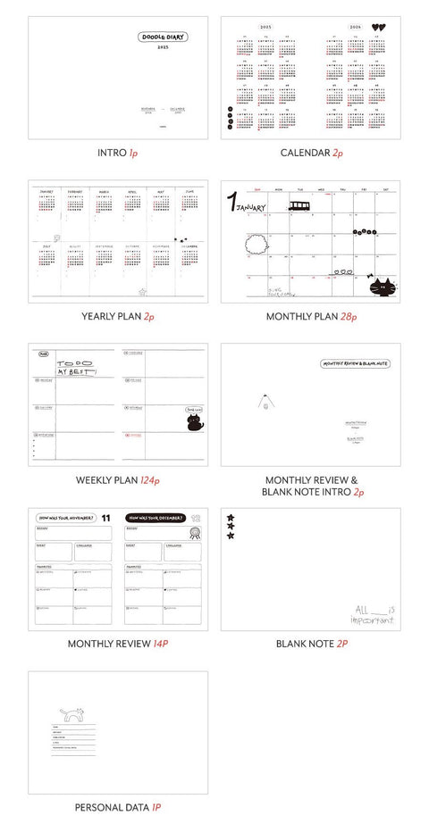 2025 Doodle Weekly Planner [4types]