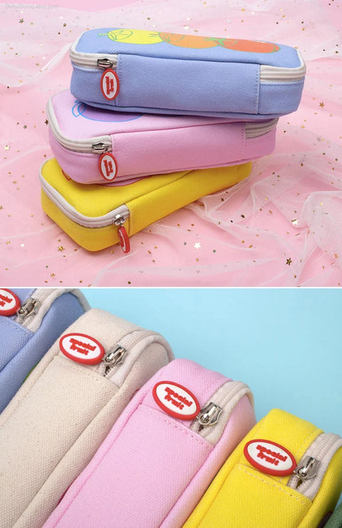 Fruits Cotton Pencil Case L [Lemon, Peach]