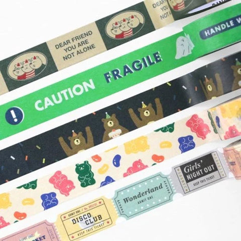 Vintage ver. Masking Tape [5types] | Fragile, Caution, Jelly Bear, Ticket