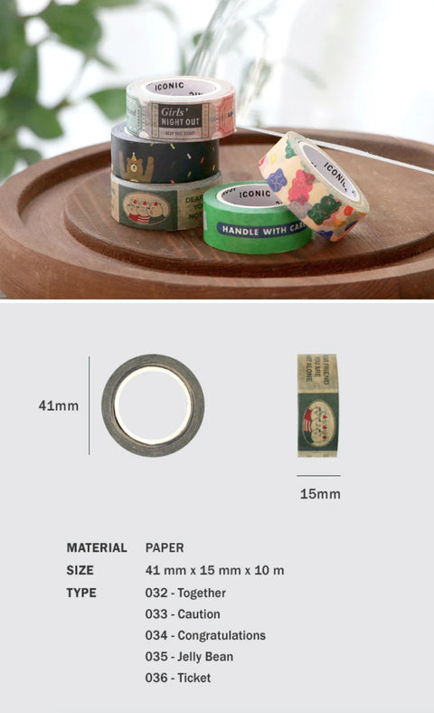 Vintage ver. Masking Tape [5types] | Fragile, Caution, Jelly Bear, Ticket