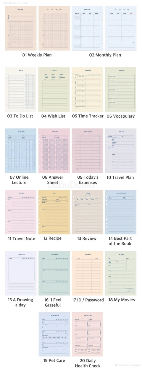 A5 Make-a-Memo Planner Inserts [20types]