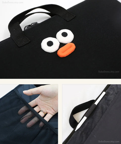 13" Laptop Pouch [Black Pompom Wide]