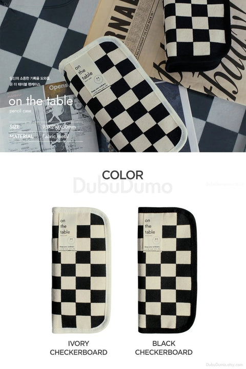 on the table Checkerboard Cotton Pencil Case [2colors]