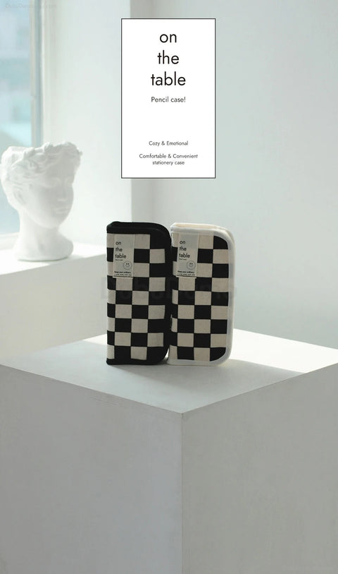 on the table Checkerboard Cotton Pencil Case [2colors]